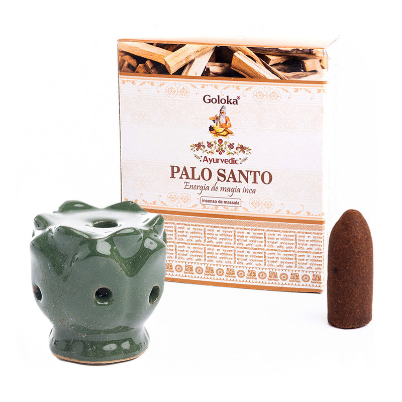 Kit Incensário Indiano Cascata Verde e Incenso Palo Santo