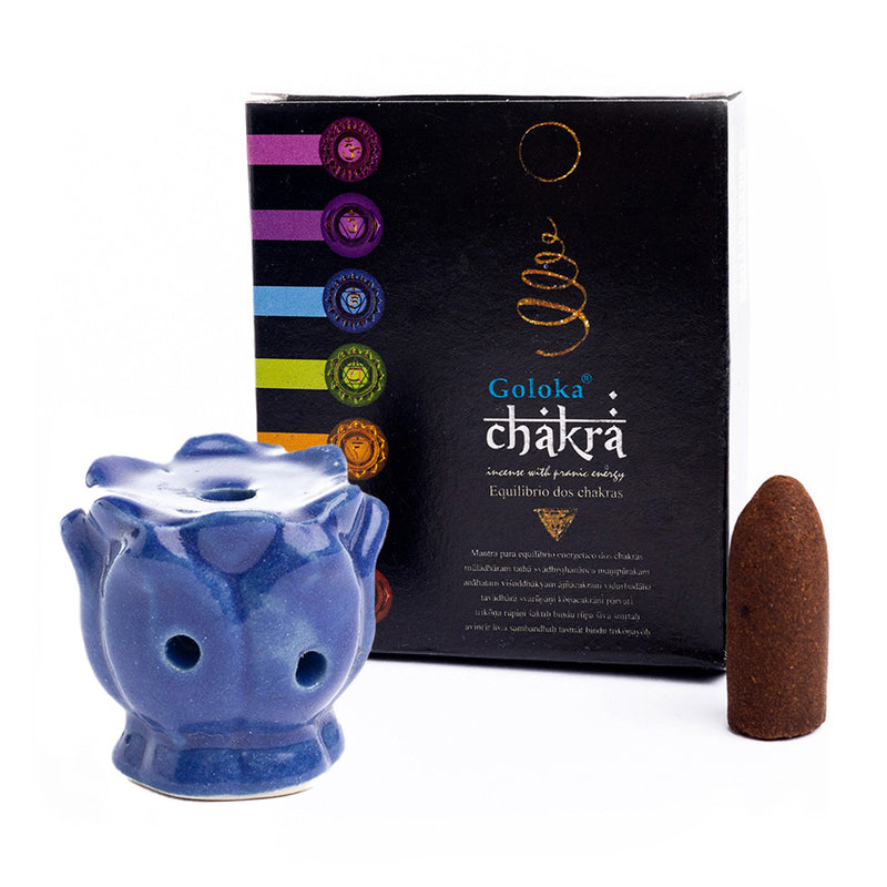 Kit Incensário Indiano Cascata Azul e Incenso 7 Chakras