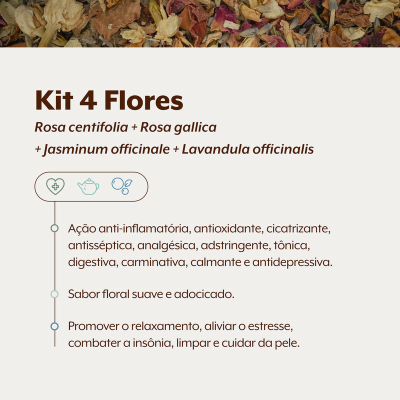 Kit 4 Flores | Rosa Rubra, Rosa Branca, Jasmim, Lavanda | 25g - Empório Muritiba