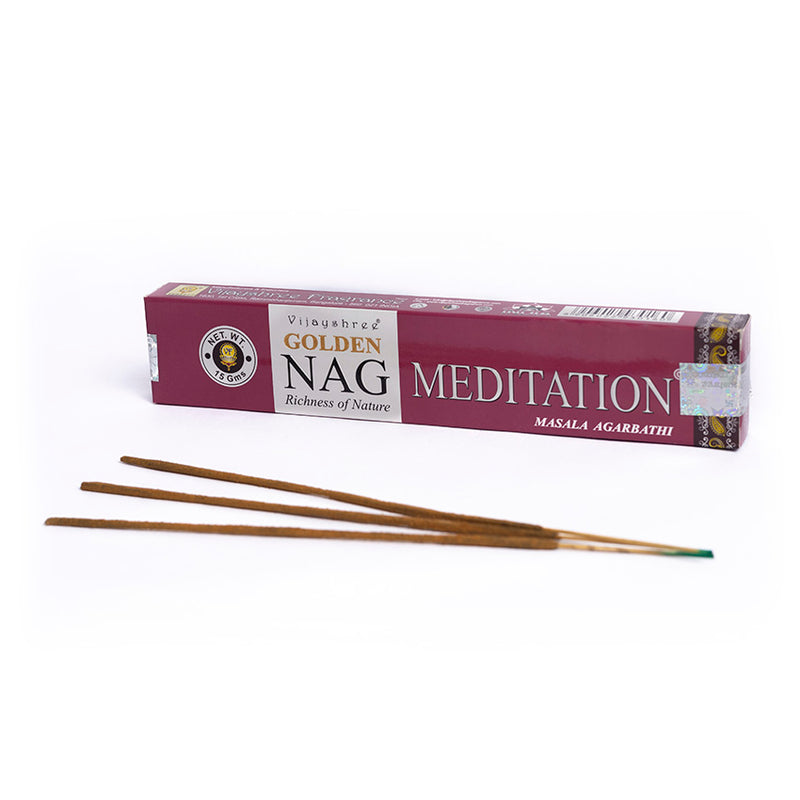 Incenso Indiano Vijayshree Golden Nag Meditation 15g - Empório Muritiba